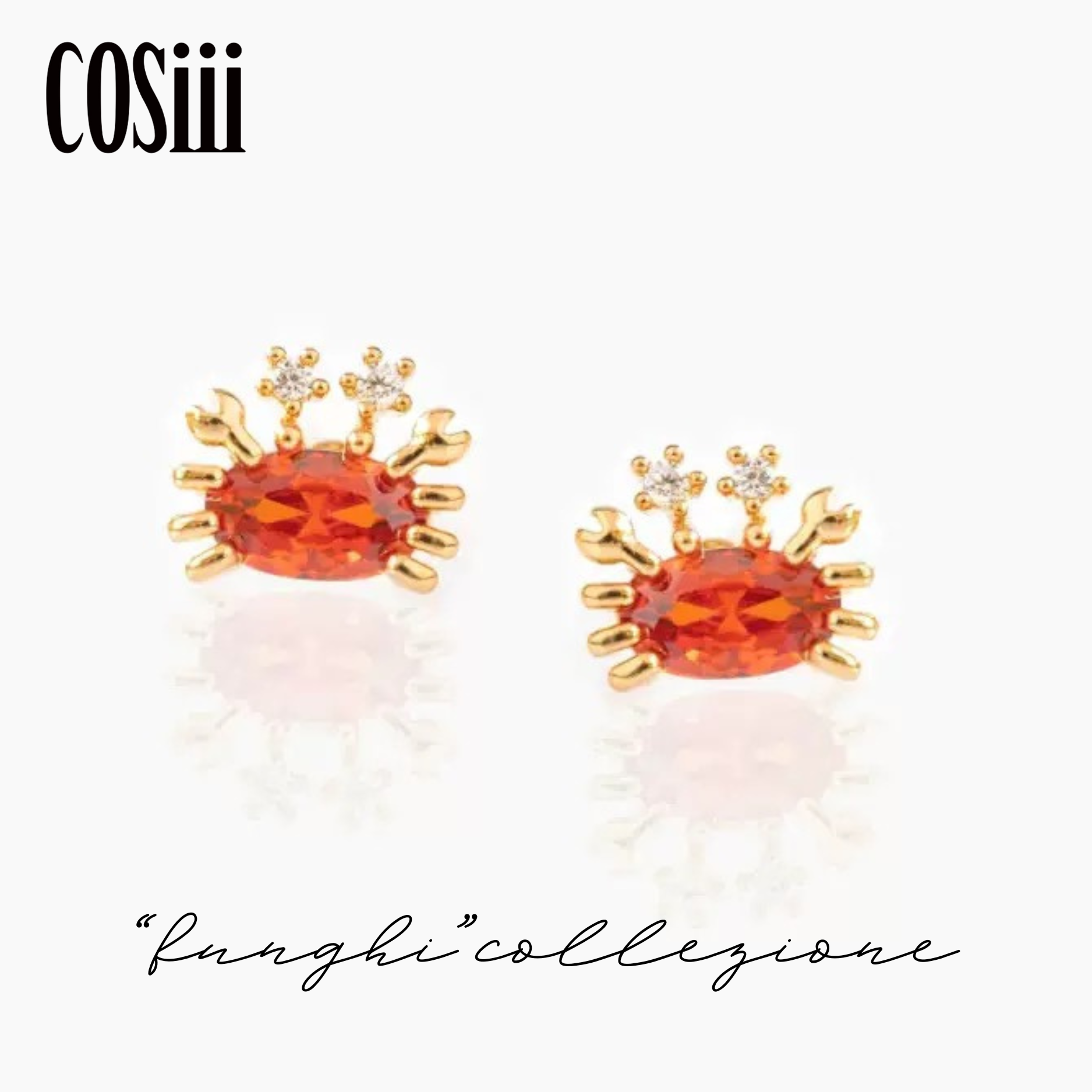 COSiii Orecchini a Forma di Granchio – Argento 925 Placcato Oro con Zirconi