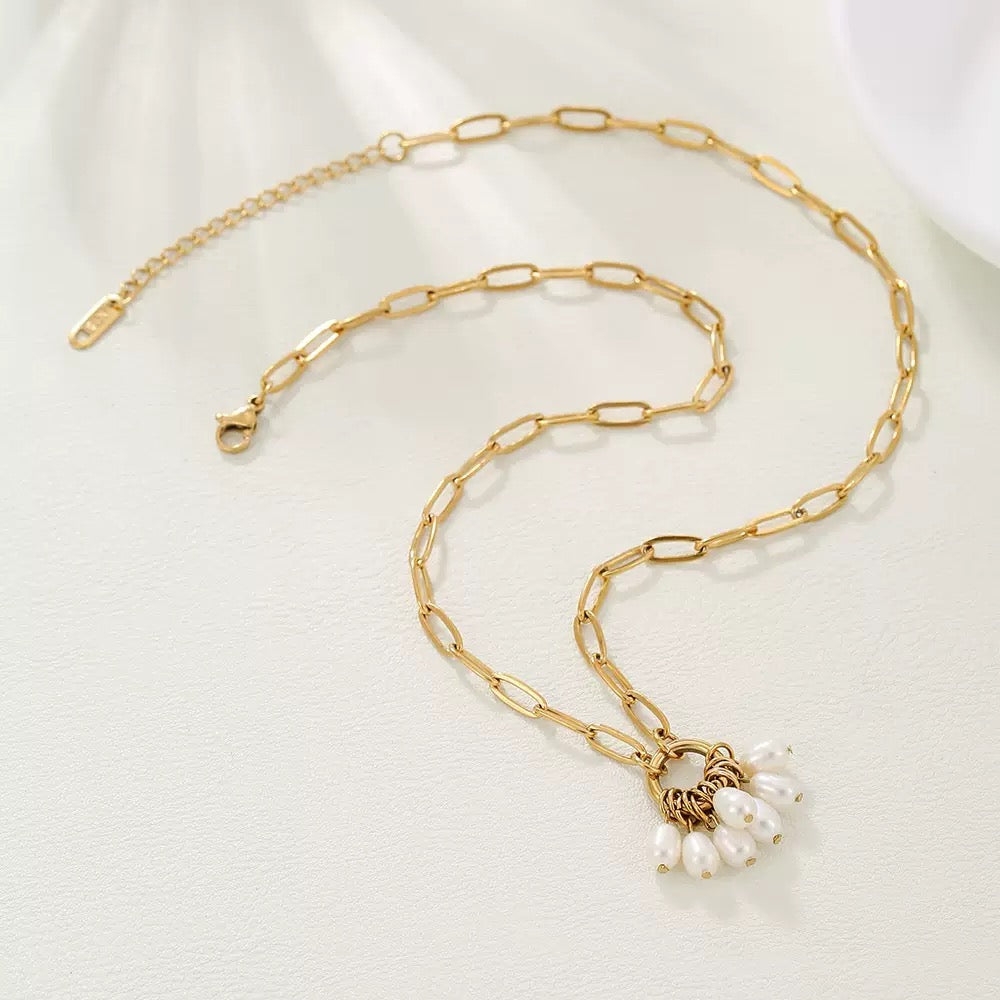 COSiii Collana Dorata con Ciondolo di Perle Naturali