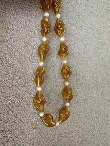 Glass lamp beads and natural pearl necklace