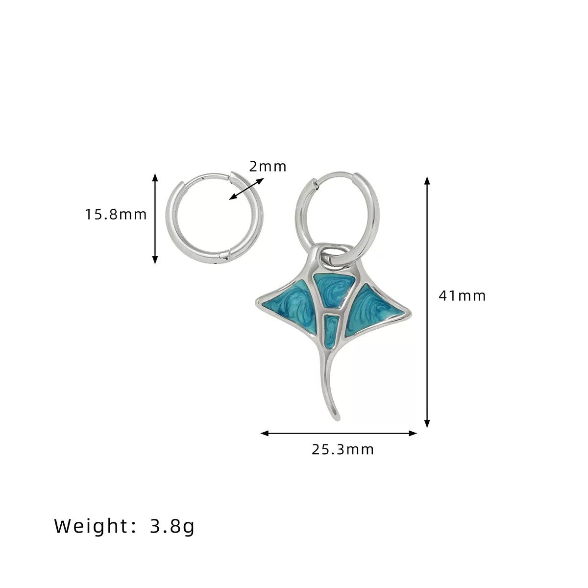 COSiii Orecchini Asimmetrici a Manta in Acciaio Titanio – Smalto Colorato