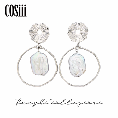 COSiii Orecchini in Argento 925 con Perla Barocca Naturale – Design Elegante Argento
