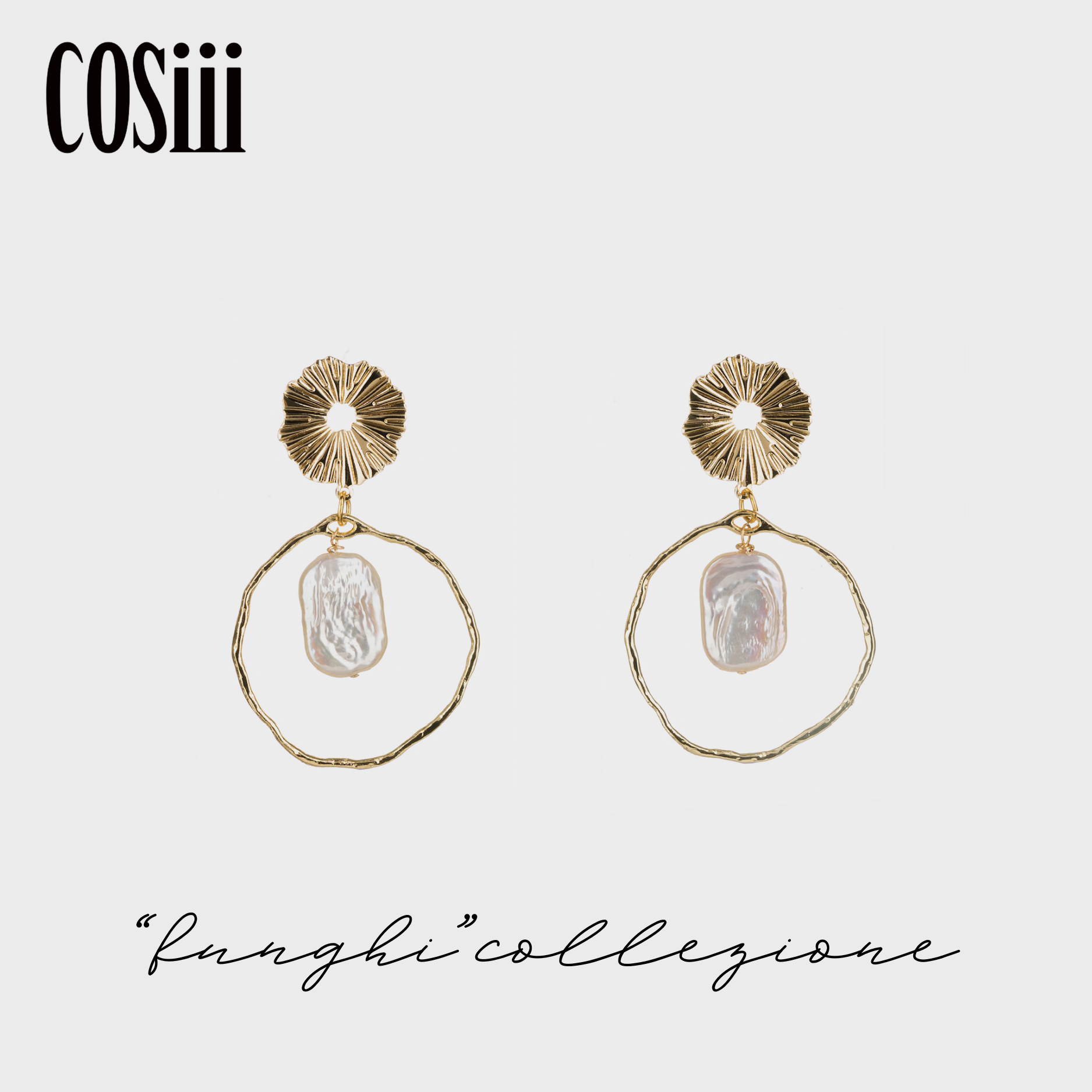 COSiii 18k gold plated Golden Ruffle with Pearl Earrings