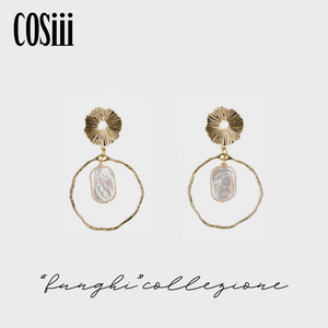 COSiii 18k gold plated Golden Ruffle with Pearl Earrings