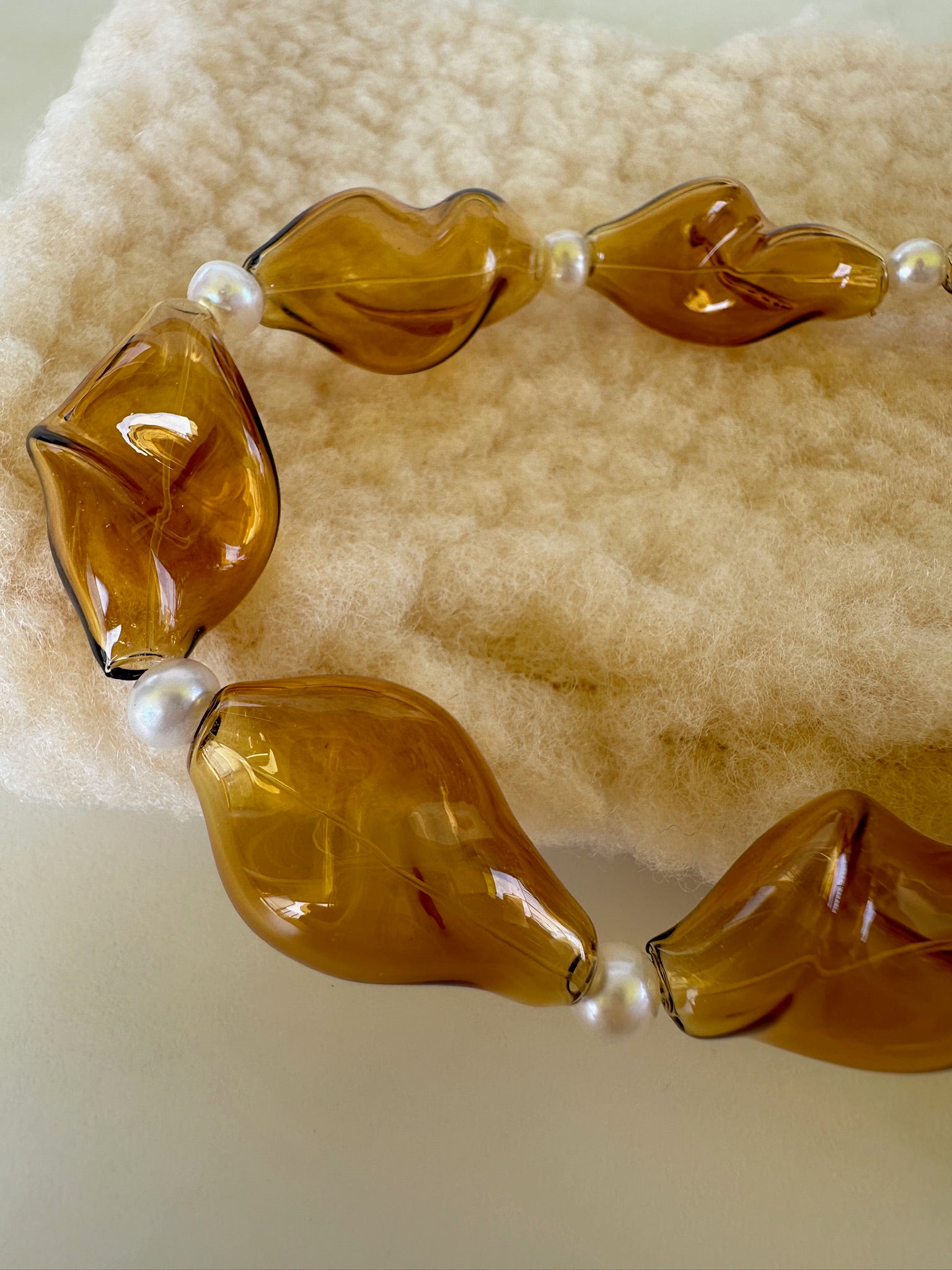 Glass lamp beads and natural pearl necklace