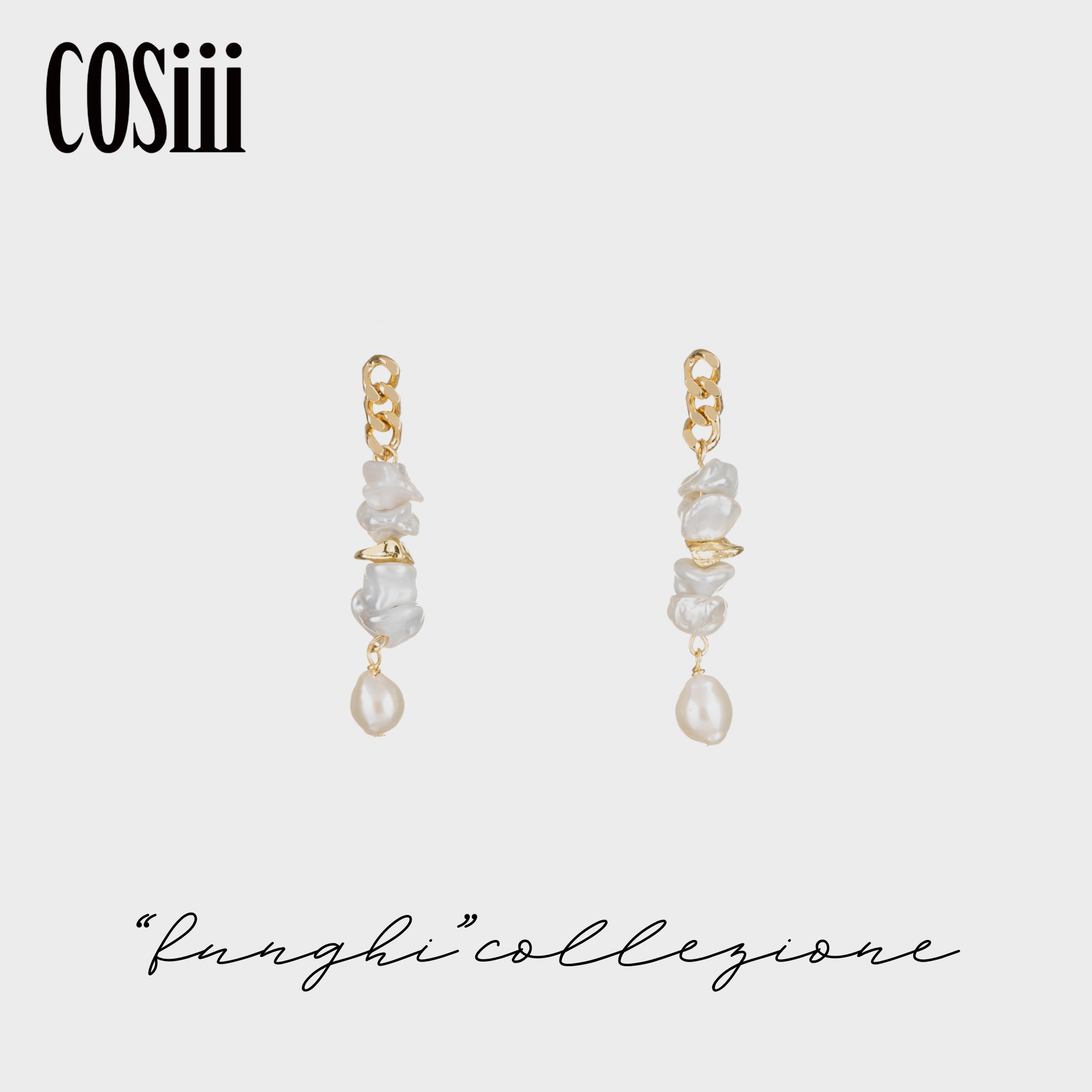 COSiii Multi-Layered Pearl and Gold Chain Earrings