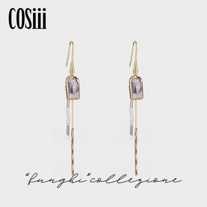 COSiii Square Pearl with Long Chain Earrings