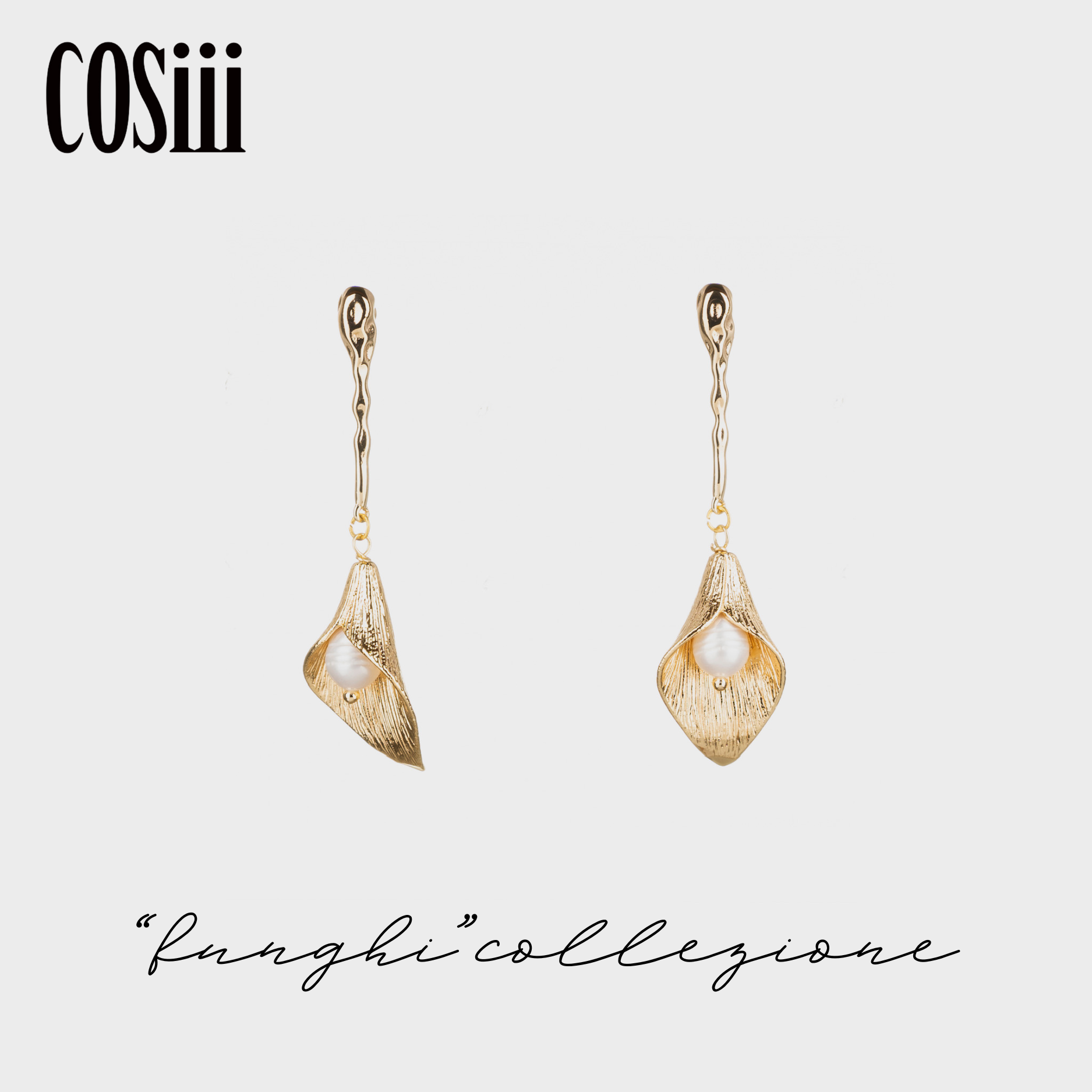 COSiii 18k gold plated Golden Calla Lily Pearl Earrings