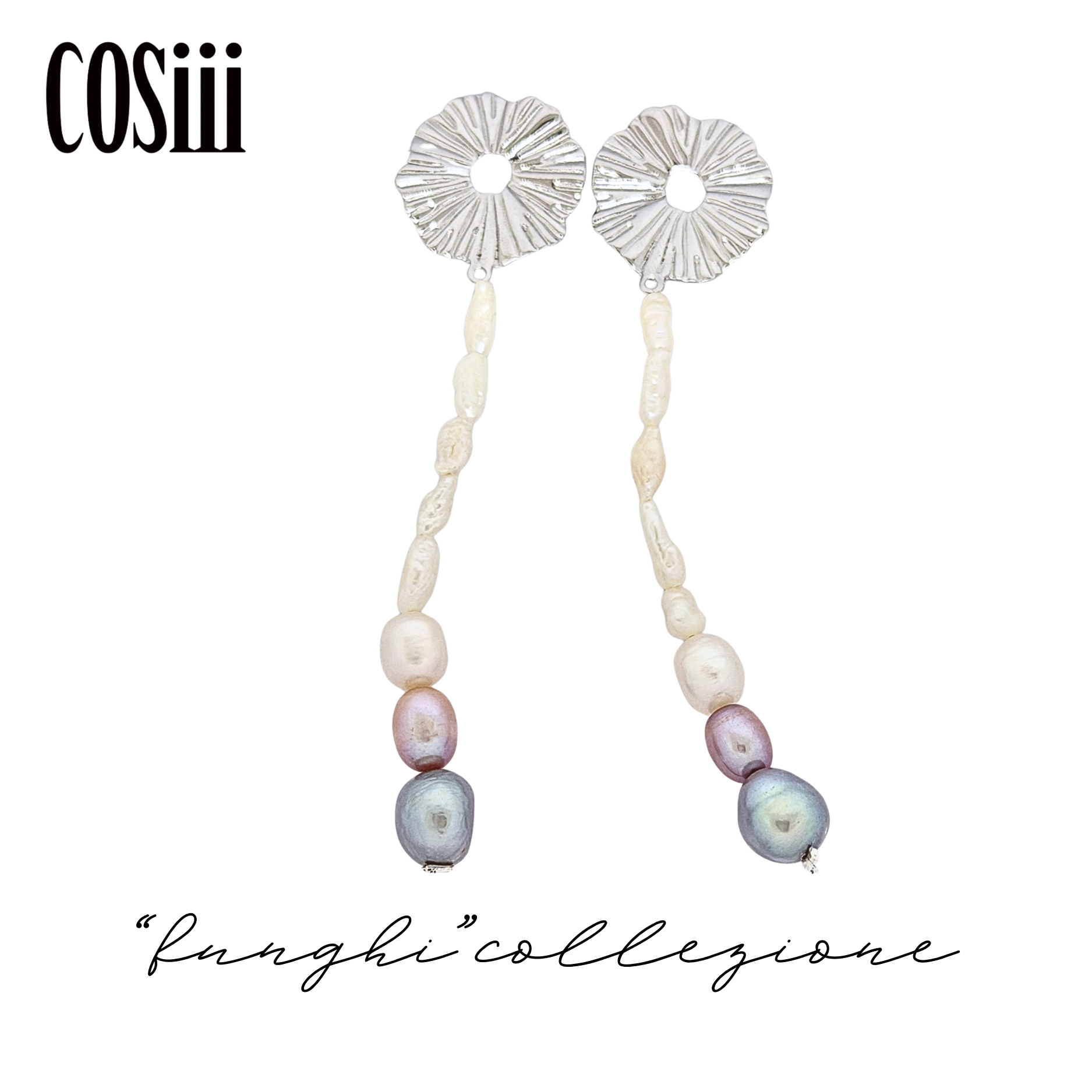 COSiii Orecchini Lunghi con Perle Naturali Multicolore – Perni in Argento 925