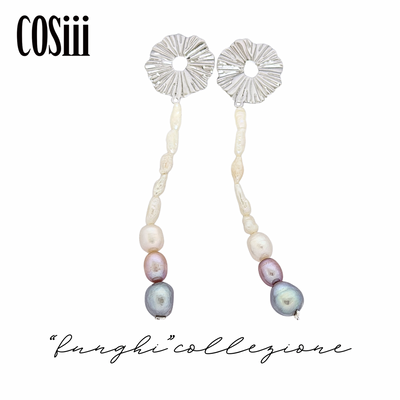 COSiii Orecchini Lunghi con Perle Naturali Multicolore – Perni in Argento 925