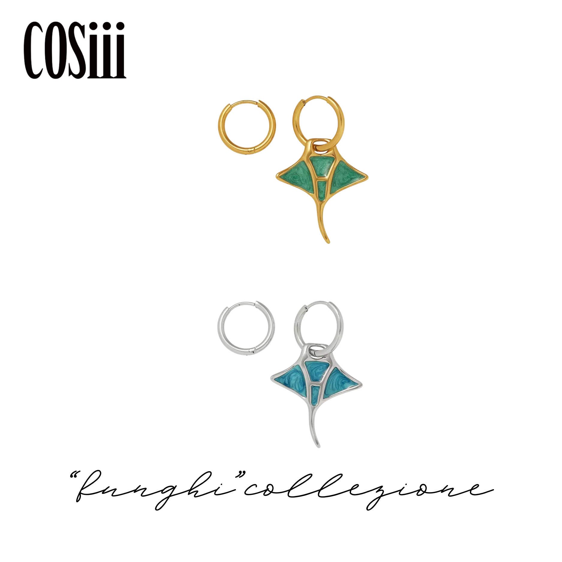 COSiii Orecchini Asimmetrici a Manta in Acciaio Titanio – Smalto Colorato