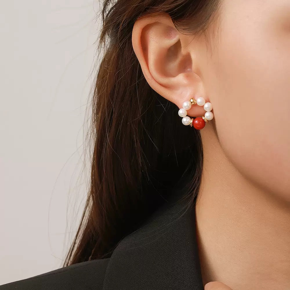 COSiii Orecchini con Perle Naturali e Agata Rossa | Eleganza Artigianale