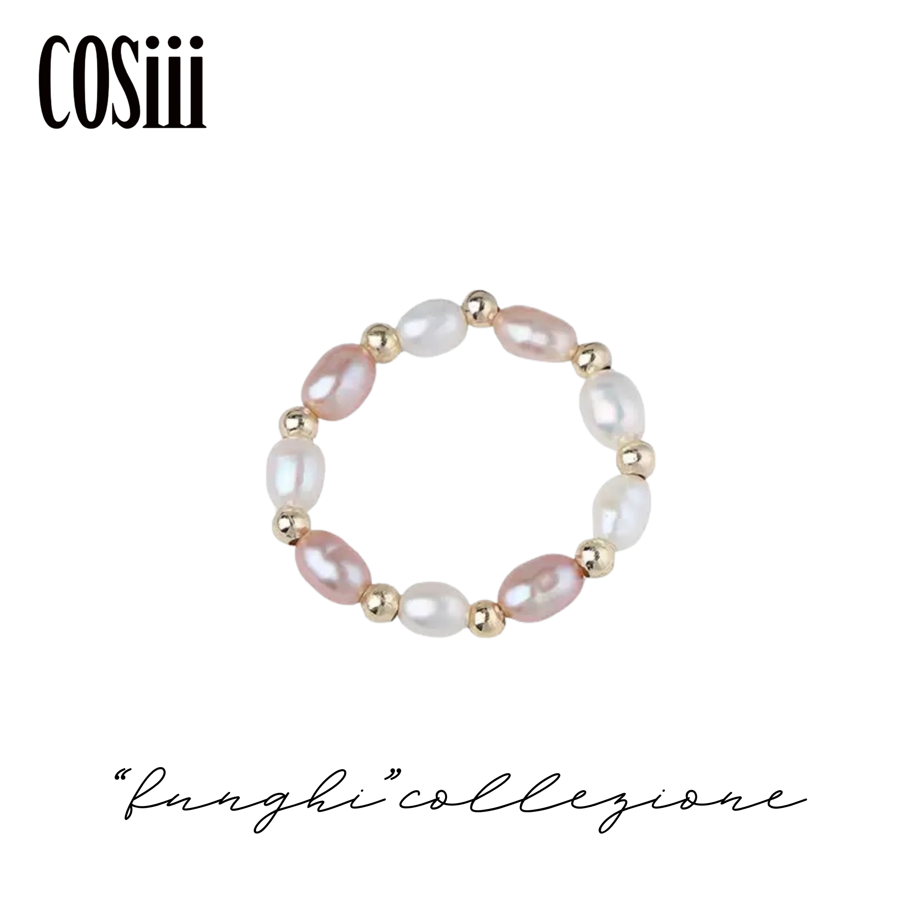 Anello Elastico con Perle Naturali Bianche e Rosa – Dettagli in Oro 14K, Taglia Unica