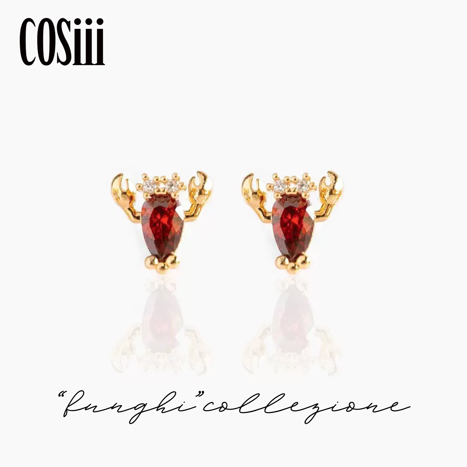 COSiii Orecchini a Forma di Aragosta – Argento 925 Placcato Oro con Zirconi