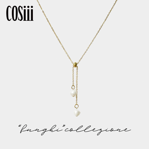 COSiii 14k gold plated two pearl necklace