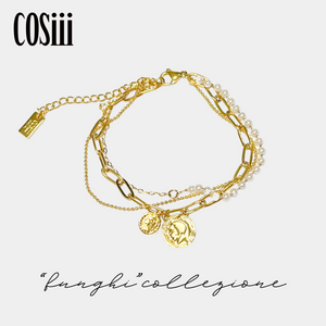 COSiii 18k gold plated coin pendant multi-layer bracelet