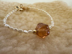 Vintage Pumpkin Glass Bead Shape Natural Pearl Bracelet