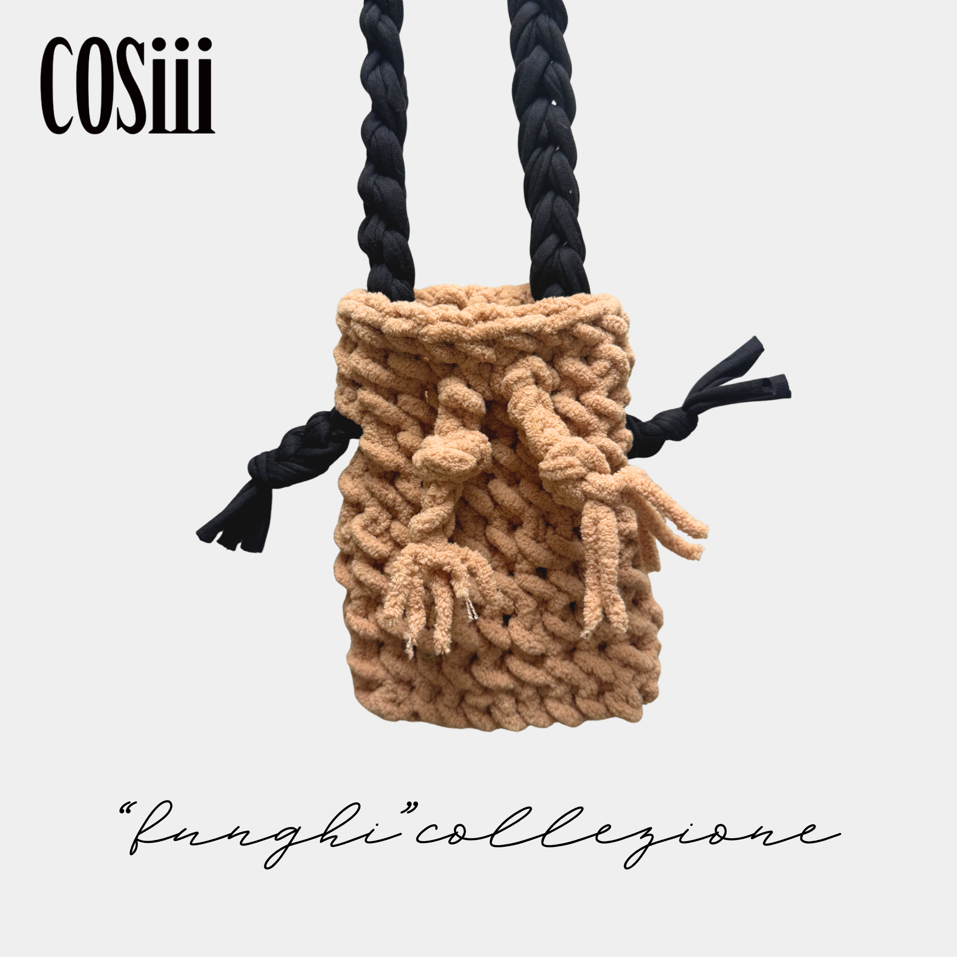COSiii Borsa Porta iPhone Uncinetto – Caramello & Nero / Handmade Crochet Phone Bag