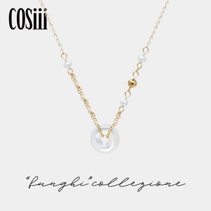 COSiii 14k gold-plated handmade necklace with white mother-of-pearl and freshwater pearls