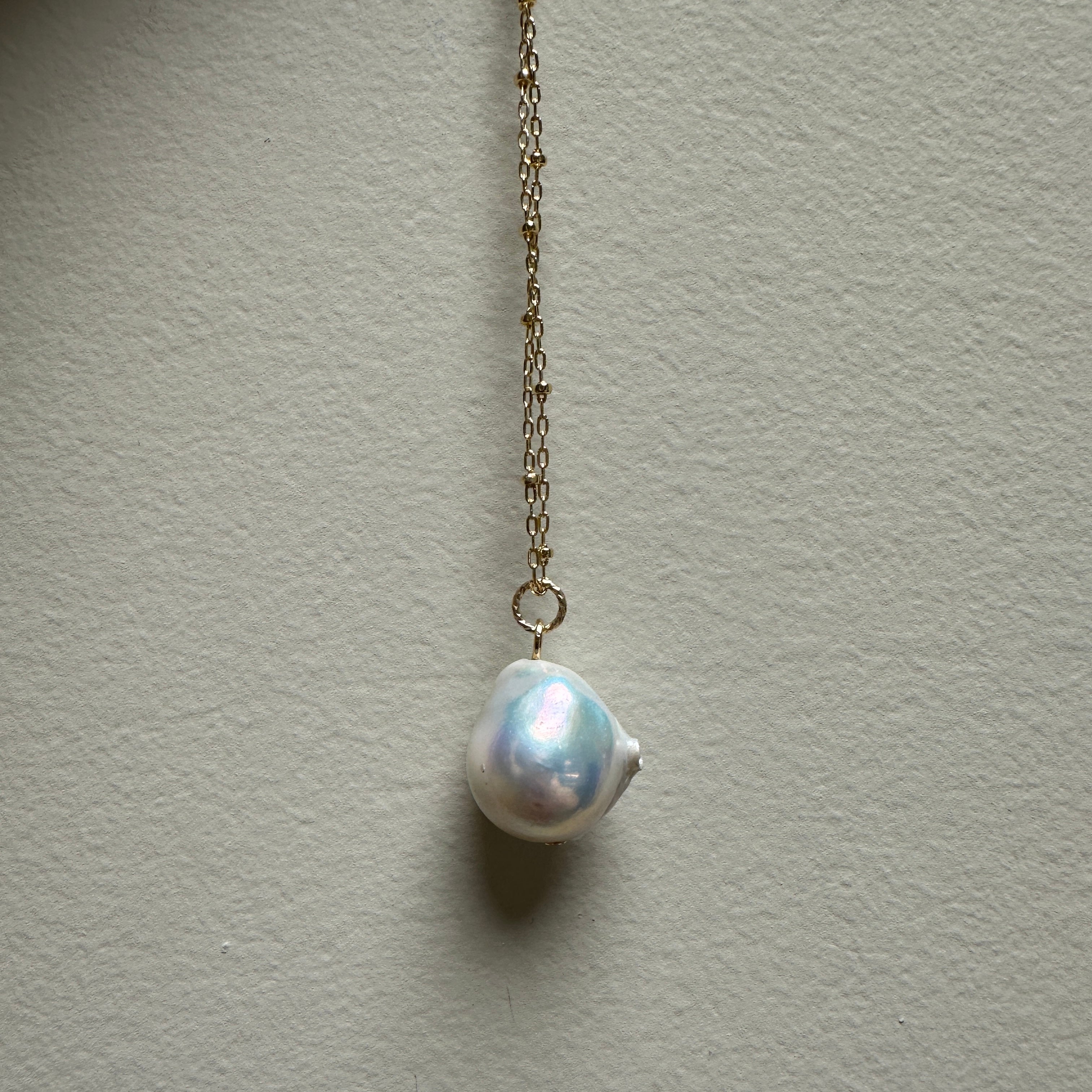 Single Baroque Pearl Necklace 14k Gold Plated