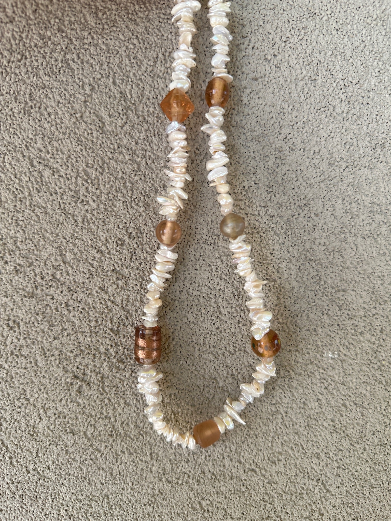 Vintage glass beads natural pearl necklace