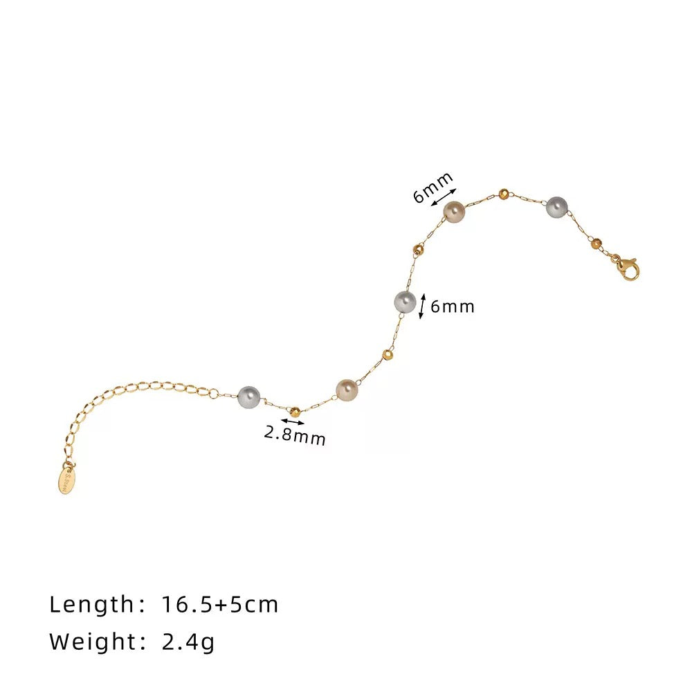 Collana e Bracciale in Acciaio Titanio con Perle Imitazione – Design Delicato