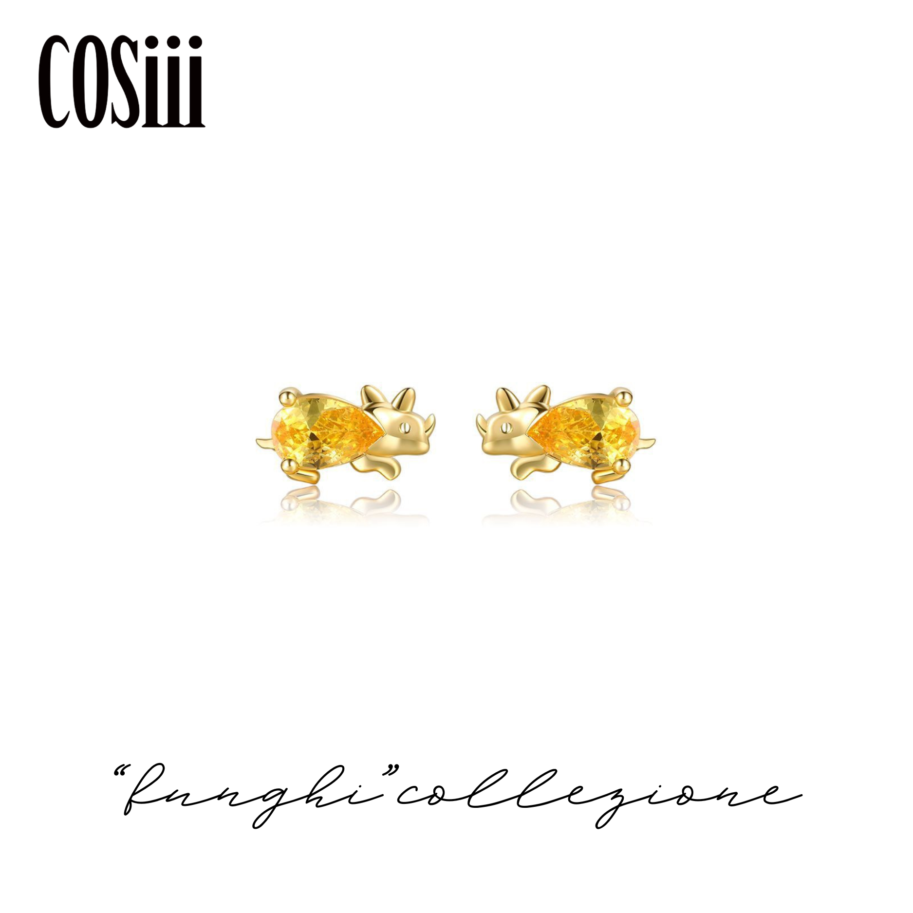 COSiii Orecchini Dinosauro in Argento 925 – Zirconi Gialli, Design Cute & Fun