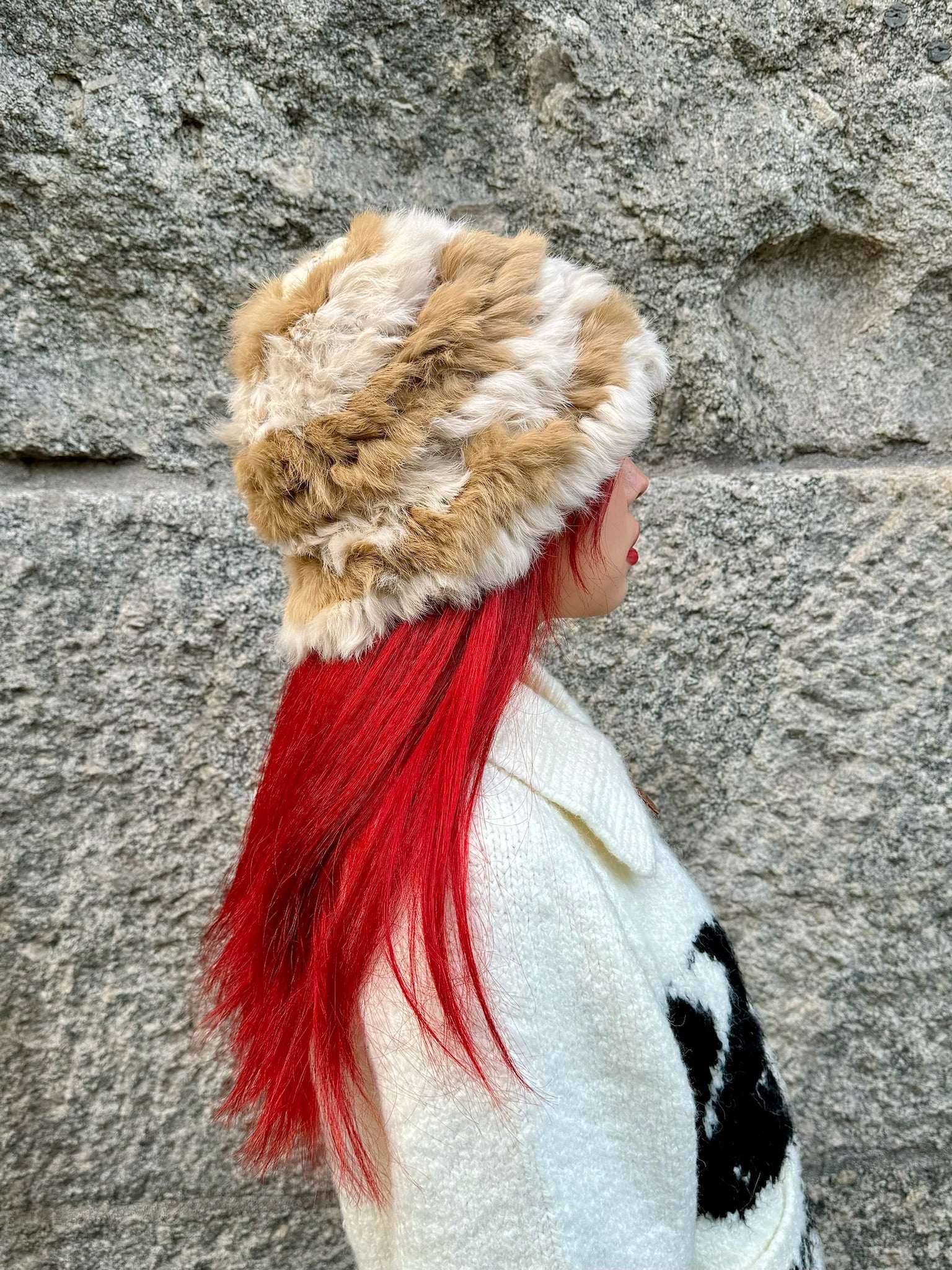 COSiii Hand Woven Fur Beanie Winter Hat