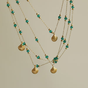 COSiii 18k gold plated ultra-fine necklace with green mini beads and small shell pendant