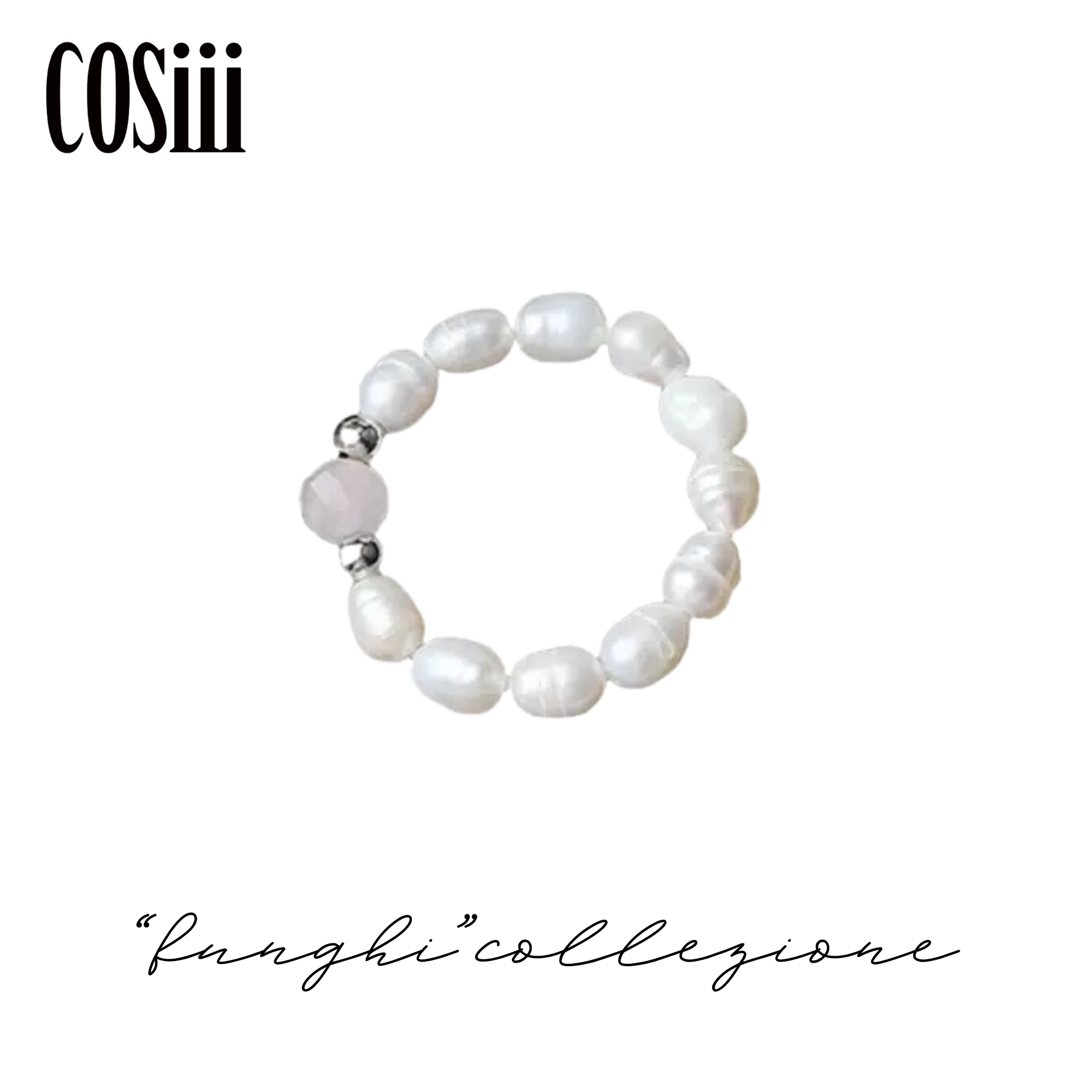 COSiii Anello Elastico con Perle Naturali e Cristallo – Taglia Unica