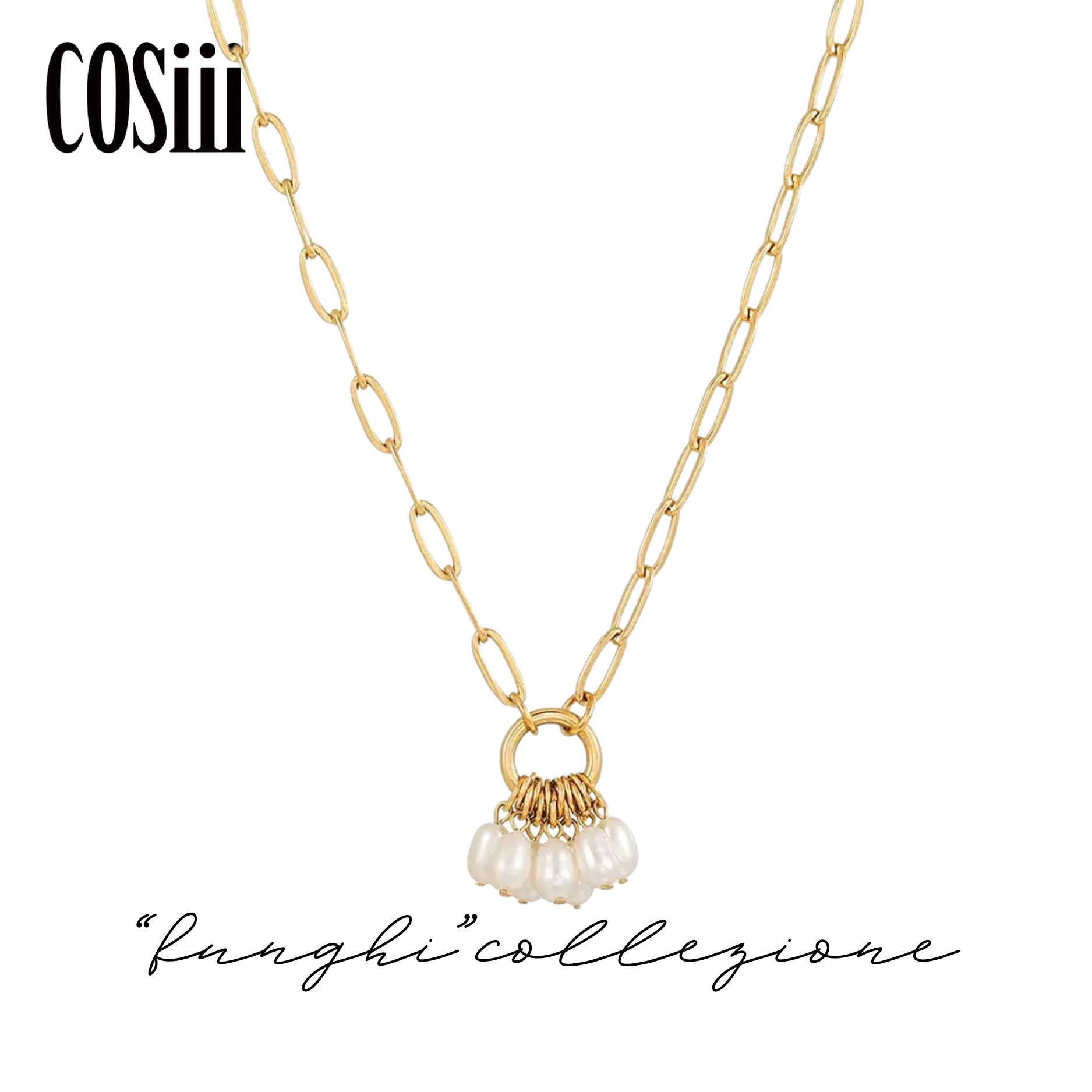 COSiii Collana Dorata con Ciondolo di Perle Naturali