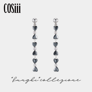 COSiii Silver and black love stitch earrings