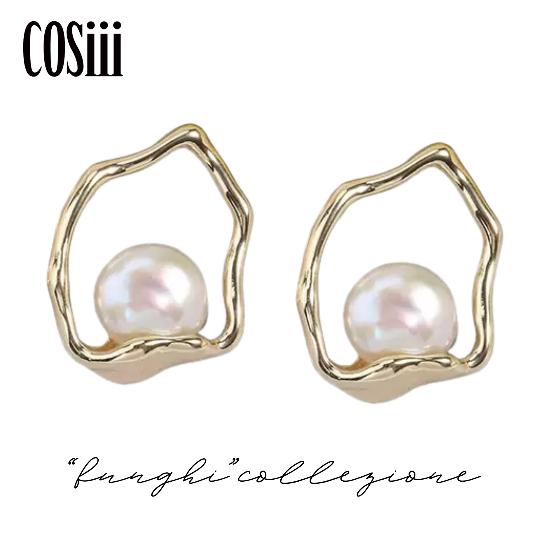 COSiii Orecchini con Perla Naturale e Montatura Irregolare Dorata – Perno in Argento 925