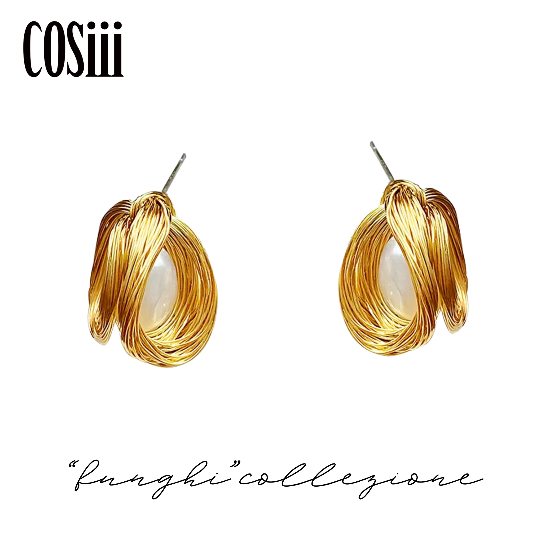 COSiii Orecchini con Perla Naturale e Filo Dorato Intrecciato – Design Artistico