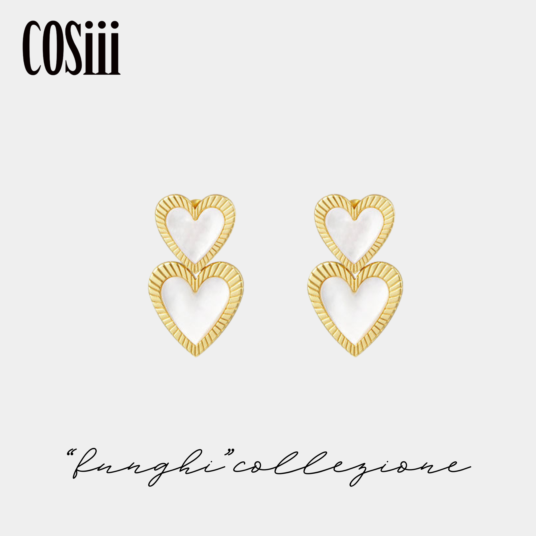 COSiii 18k gold plated love heart white mother-of-pearl earrings