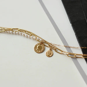 COSiii 18k gold plated coin pendant multi-layer bracelet