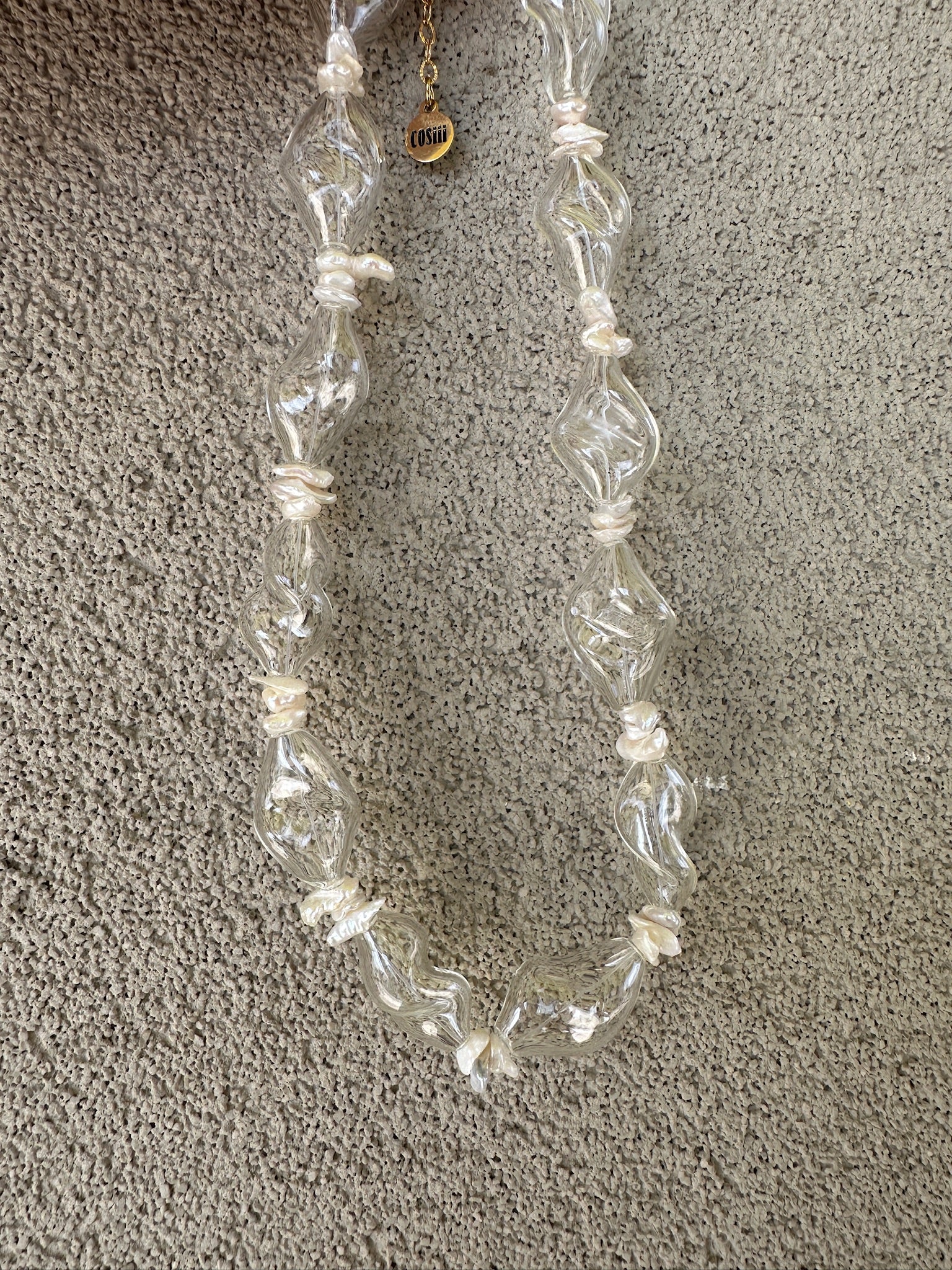 Transparent glass lamp beads natural pearl necklace