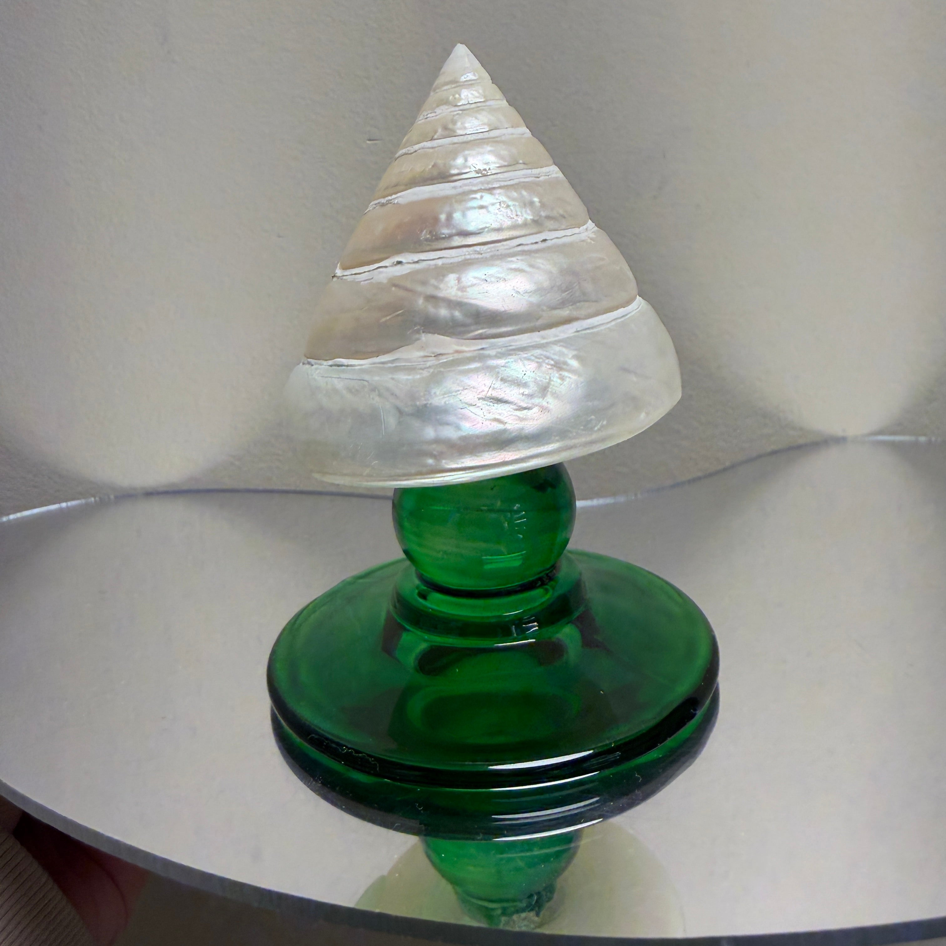 Seashell Ring Stand with Green Glass Base
