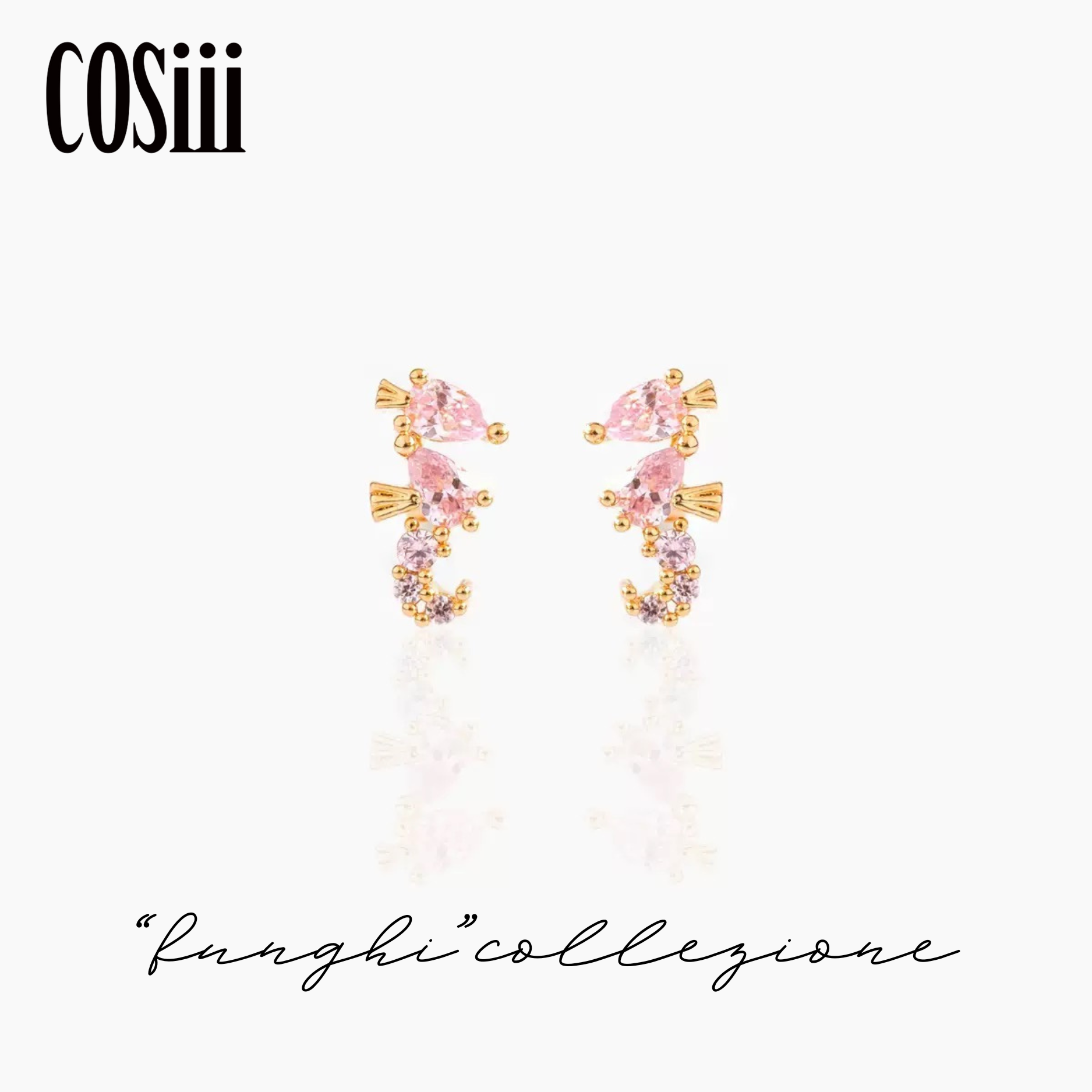 COSiii Orecchini a Forma di Cavalluccio Marino – Argento 925 Placcato Oro con Cristalli Rosa