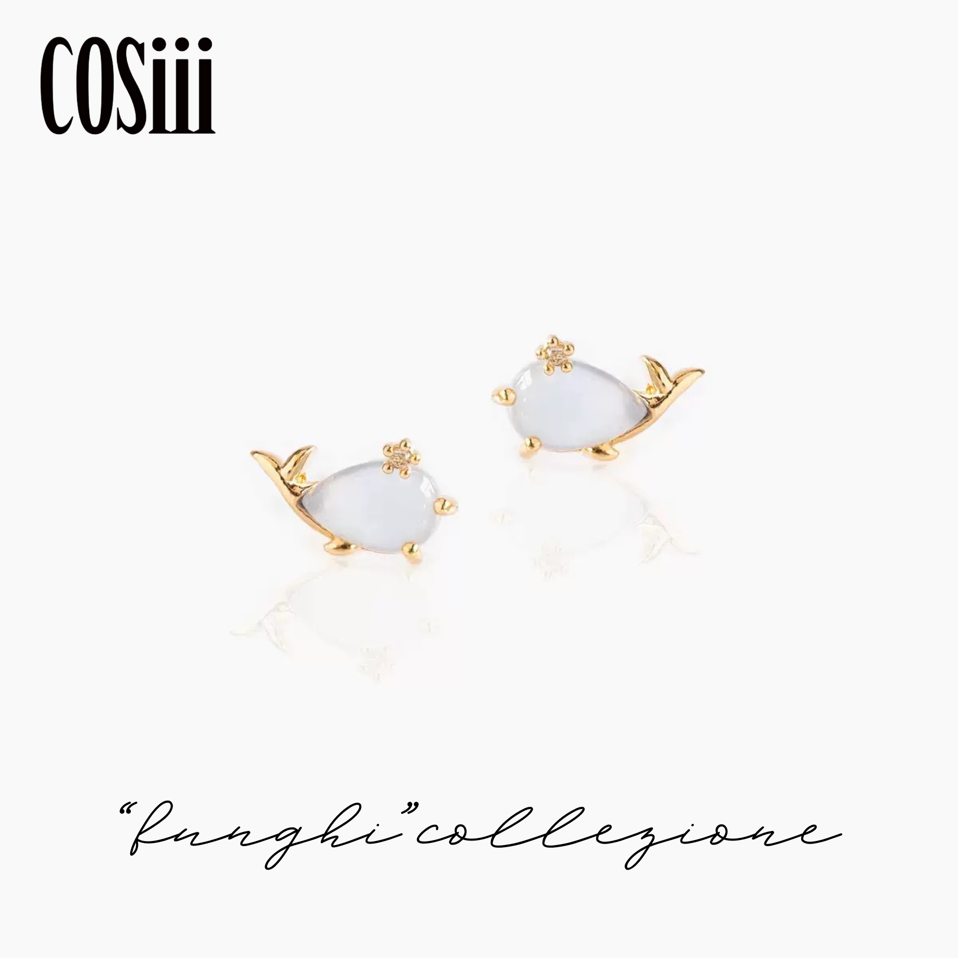COSiii Orecchini Balena – Argento 925 Placcato Oro, Pietra Bianca