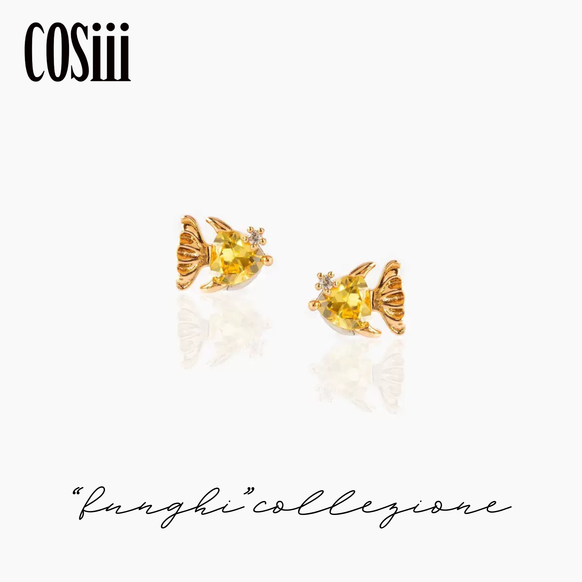 COSiii Orecchini Pesce Tropicale – Argento 925 Placcato Oro, Zircone Giallo