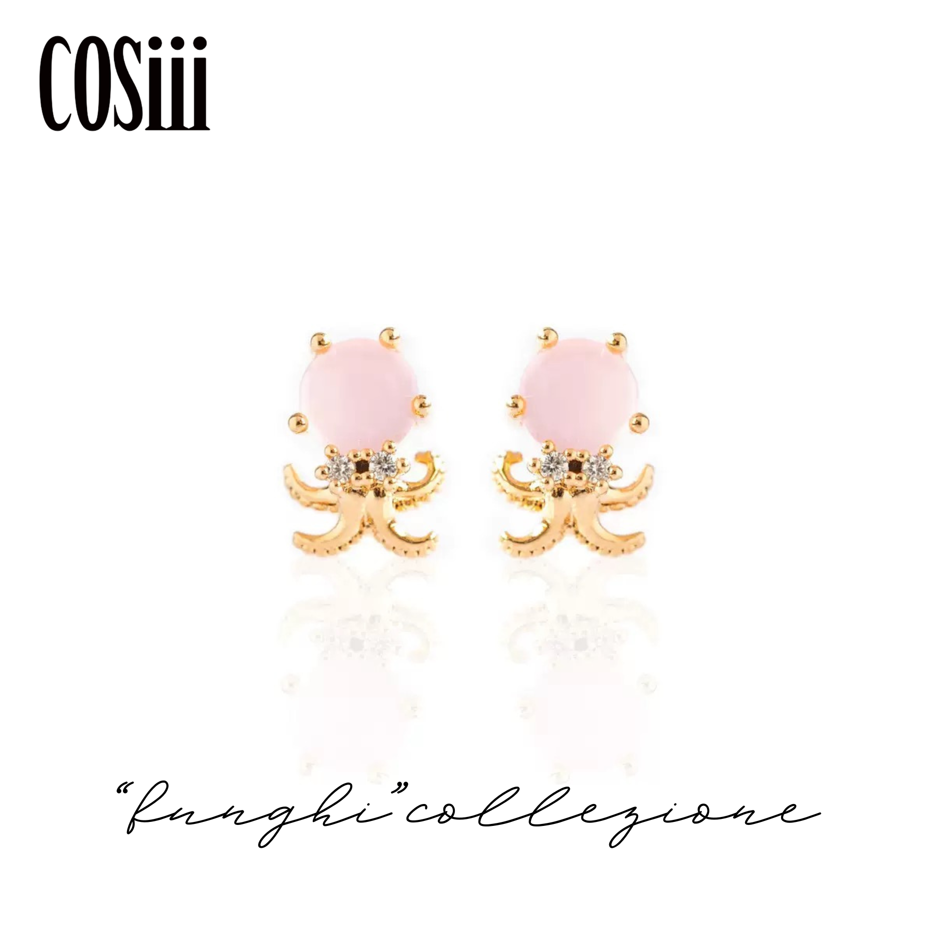 COSiii Orecchini Polpo – Argento 925 Placcato Oro, Cristallo Rosa