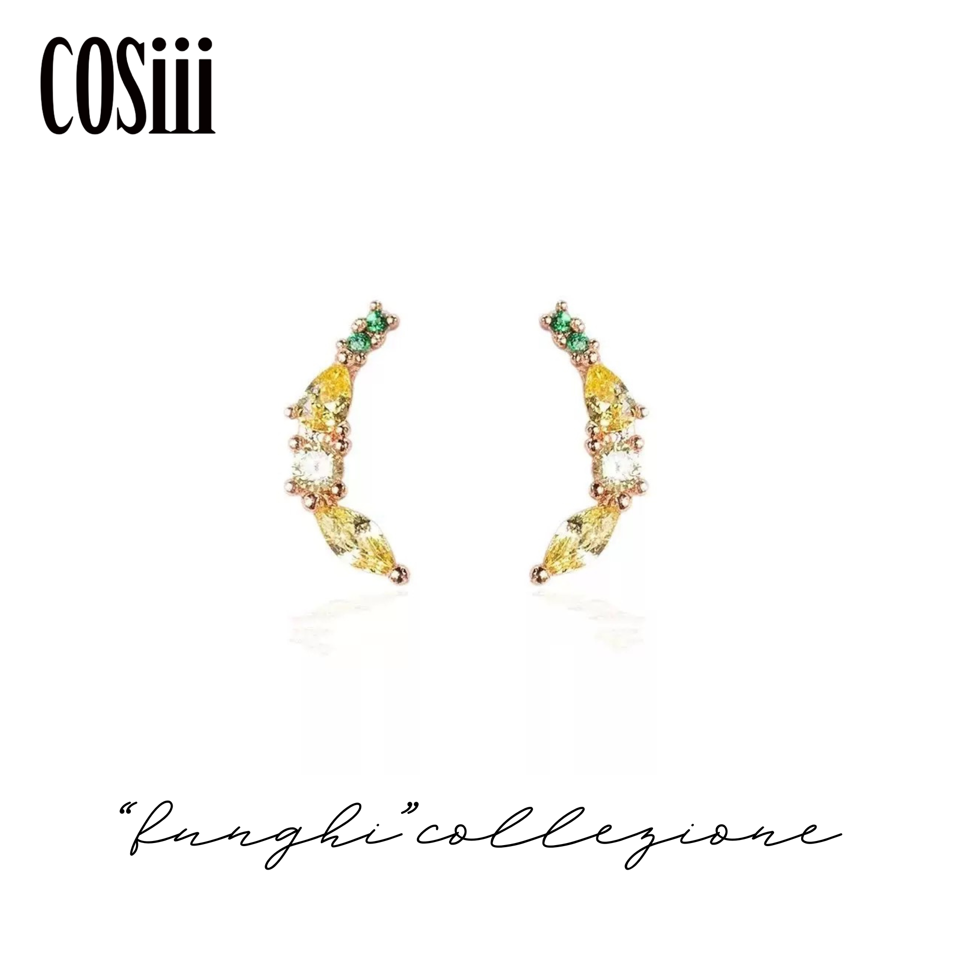 COSiii Orecchini Banana – Zirconi Colorati, Design Fruttato