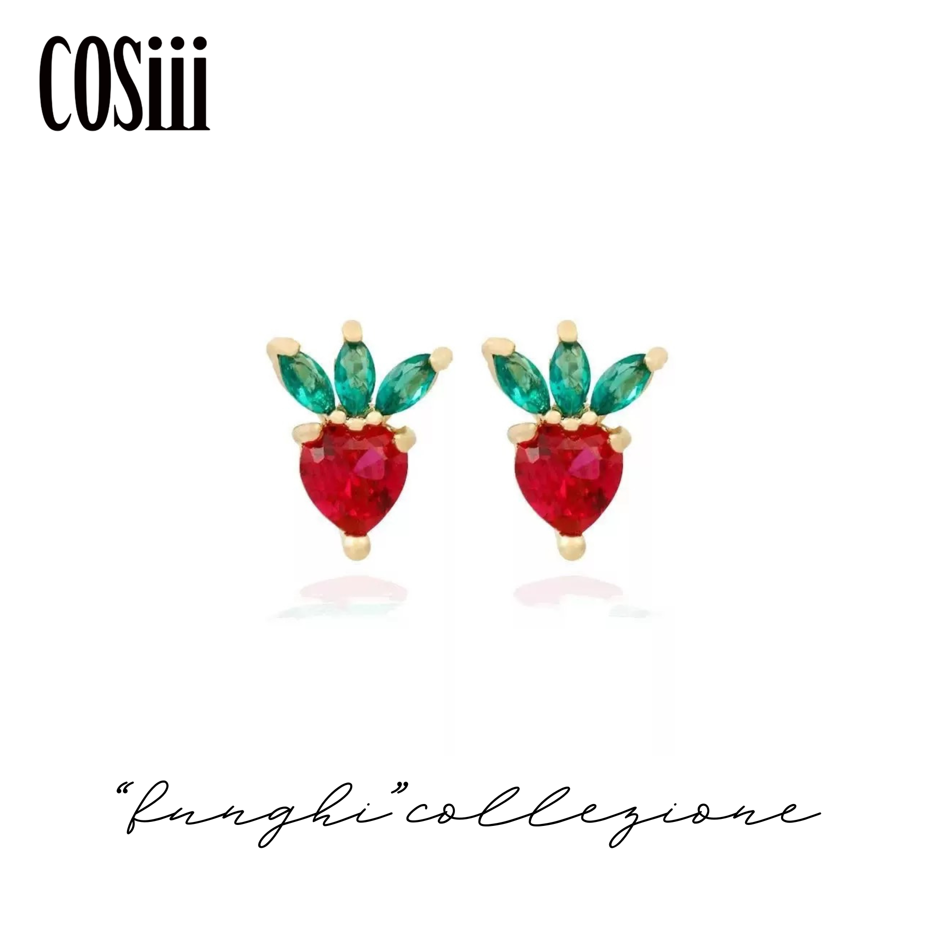 COSiii Orecchini Fragola in Argento 925 – Zirconi Colorati, Design Fruttato