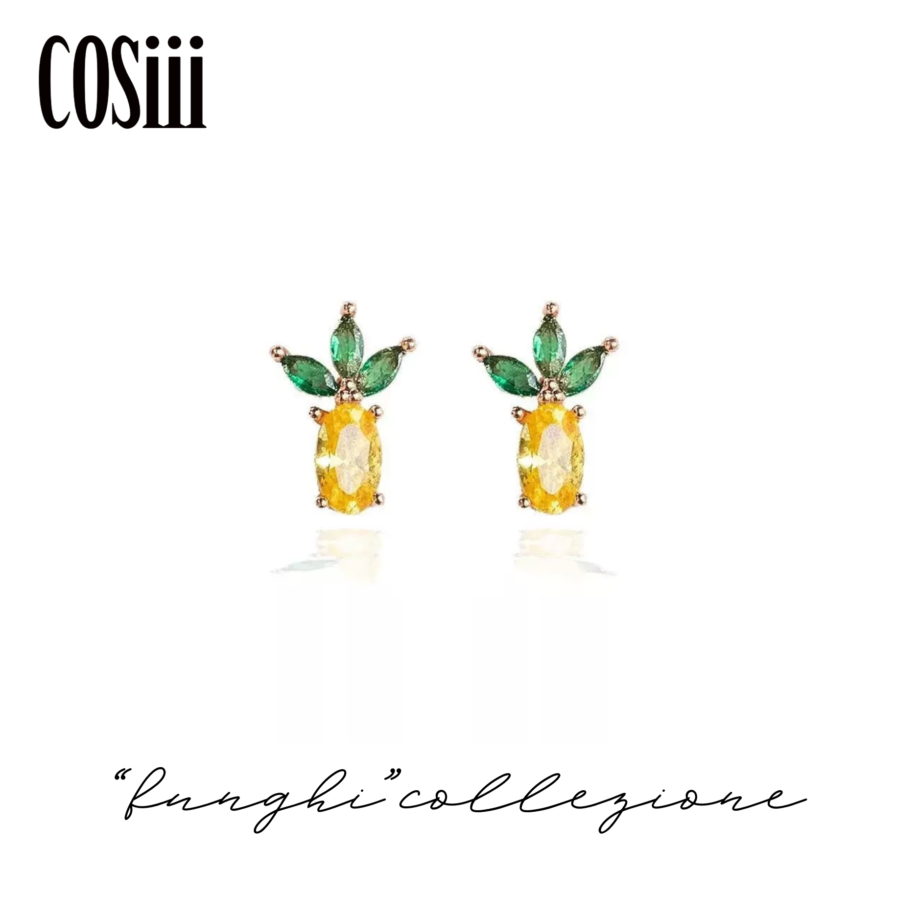 COSiii Orecchini Ananas in Argento 925 – Zirconi Colorati, Design Fruttato