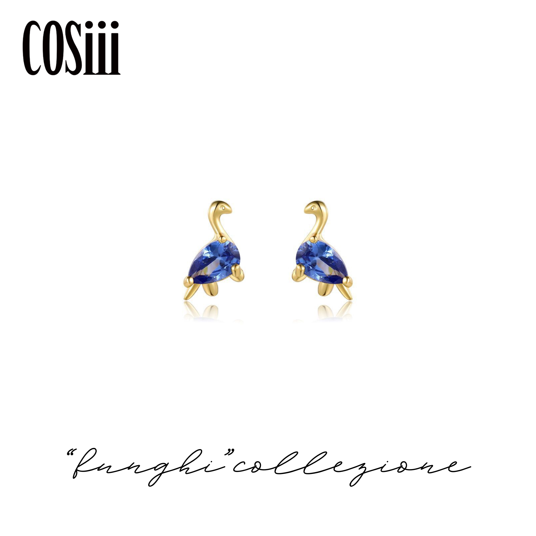 COSiii Orecchini Dinosauro Blu in Argento 925 – Zirconi Colorati, Design Dolce & Creativo