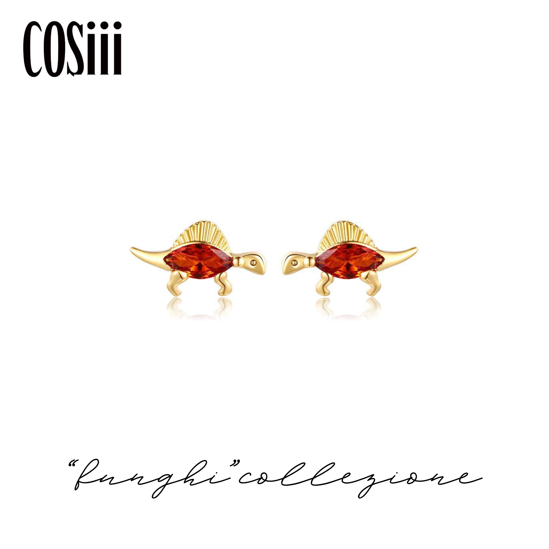 COSiii Orecchini Dinosauro Arancione in Argento 925 – Zirconi Colorati, Design Vivace & Creativo