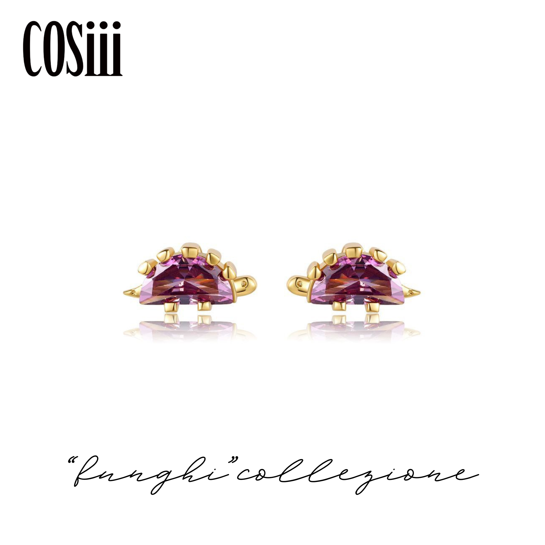 COSiii Orecchini Dinosauro Viola in Argento 925 – Zirconi Colorati, Design Preistorico & Chic