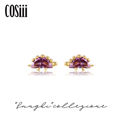 COSiii Orecchini Dinosauro Viola in Argento 925 – Zirconi Colorati, Design Preistorico & Chic