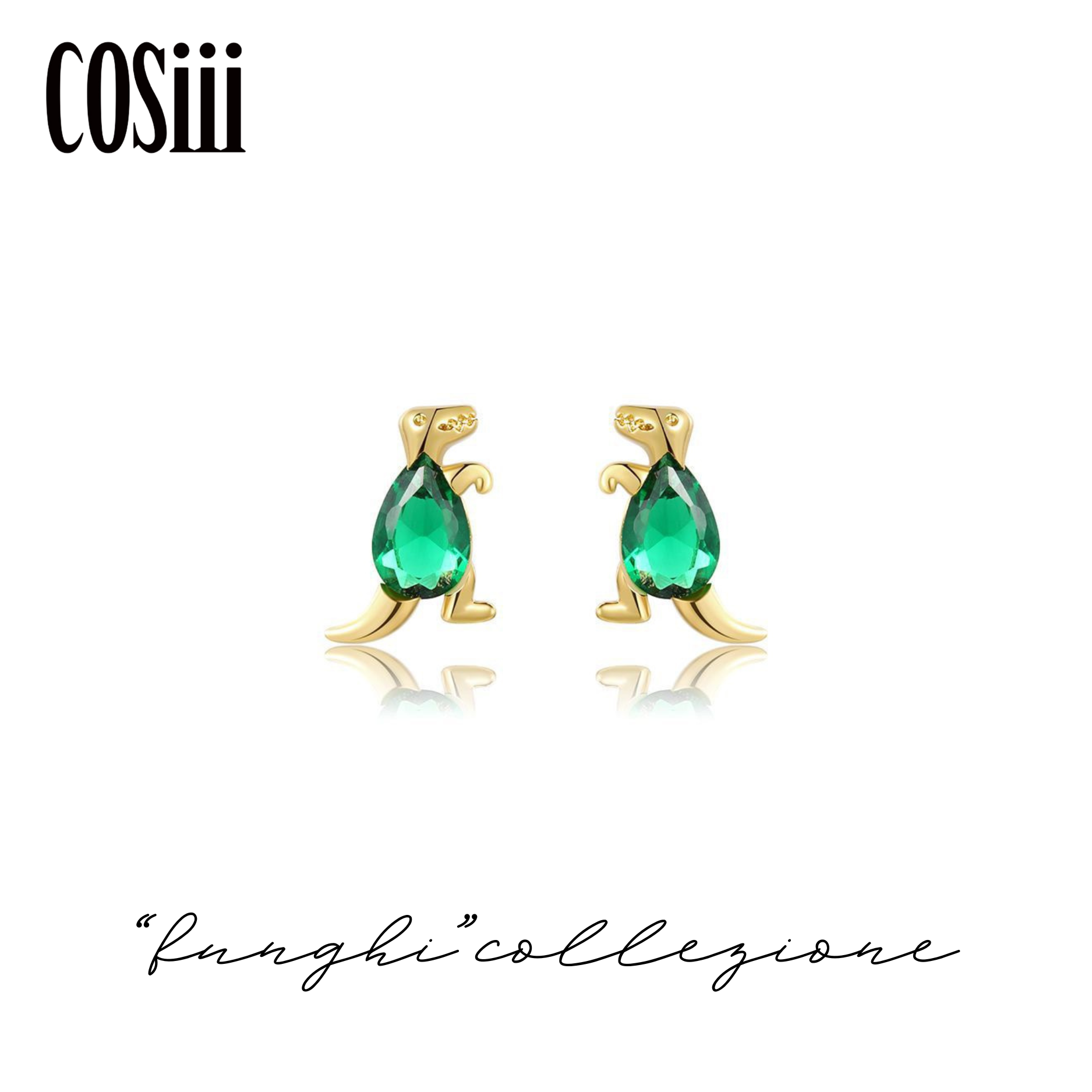 COSiii Orecchini Dinosauro Verde in Argento 925 – Zircone Goccia, Design Giocoso