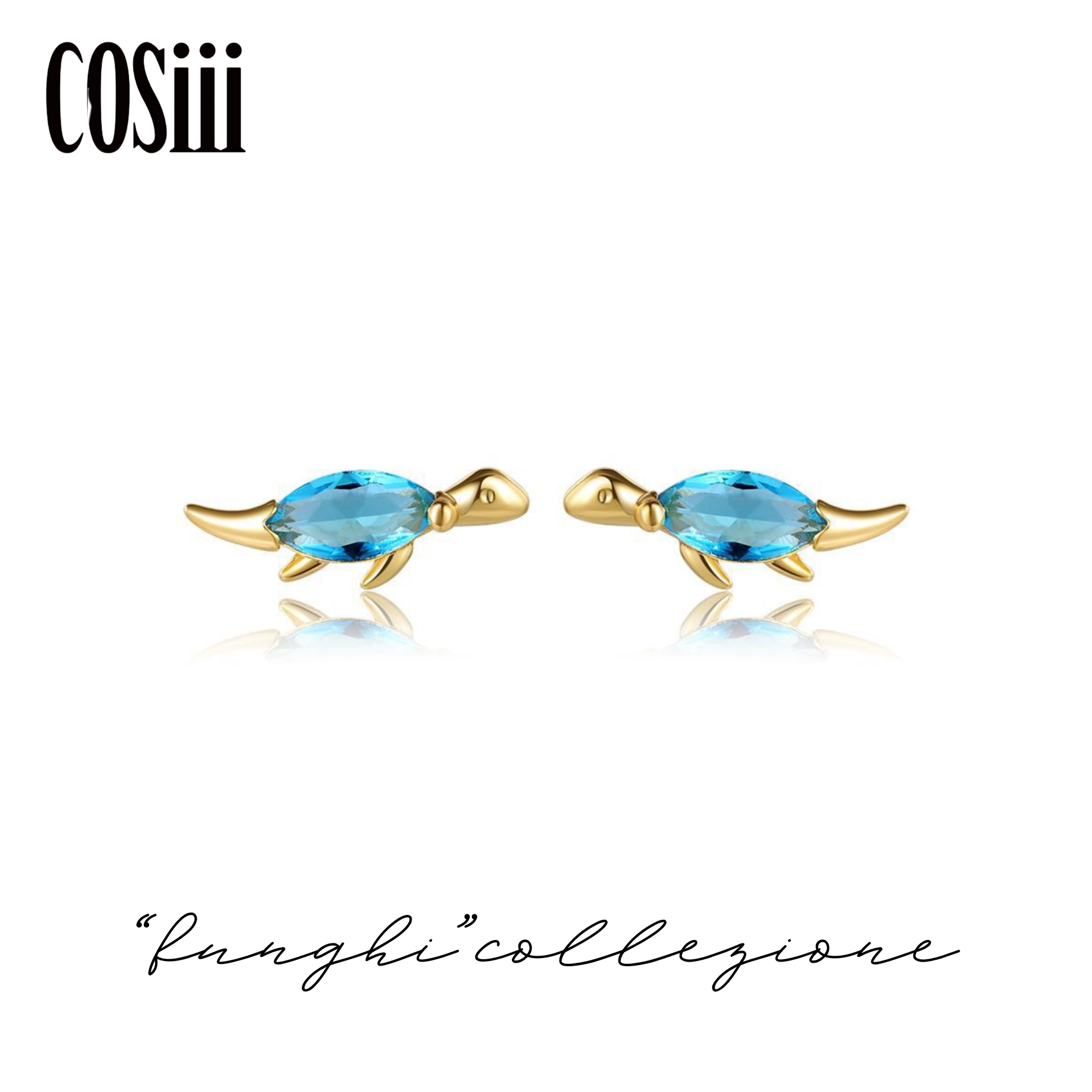 COSiii Orecchini Dinosauro Azzurro in Argento 925 – Zircone Marquise, Design Delicato